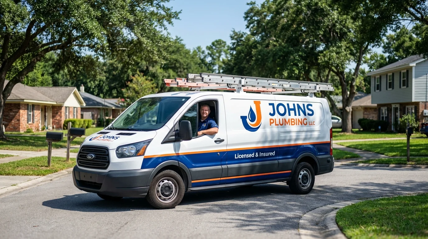 Johns Plumbing LLC service van in Long Beach, MS