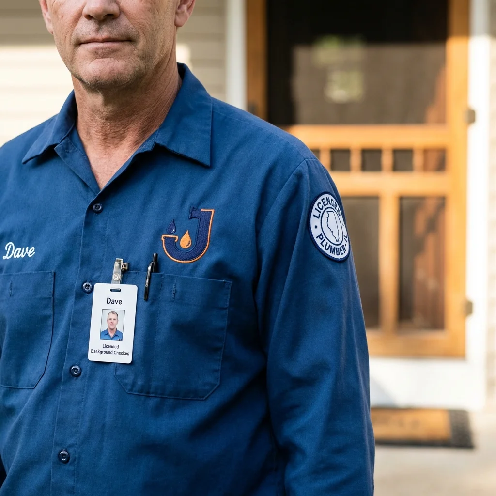 Licensed plumber showing ID badge in Long Beach, MS