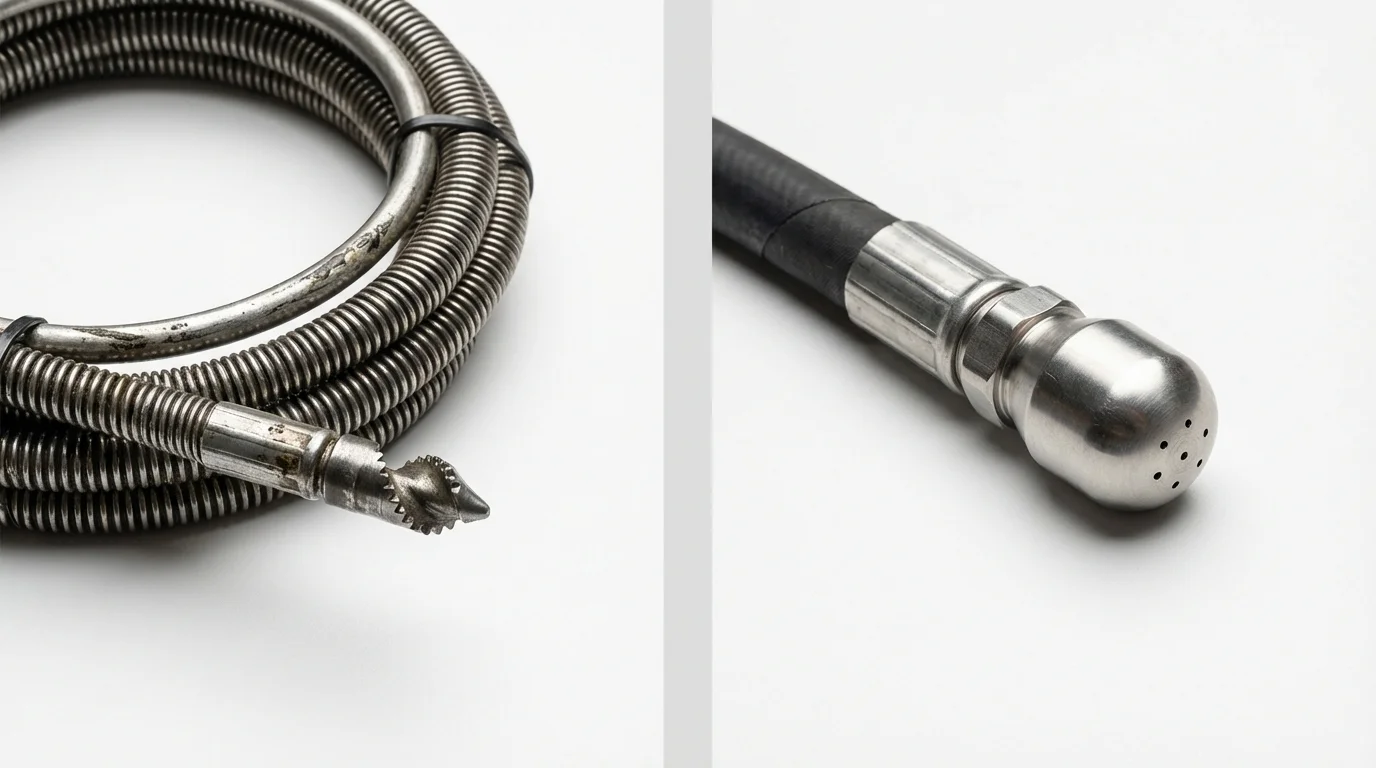 Drain snake cable and hydro jetting nozzle used for drain cleaning in Long Beach, MS
