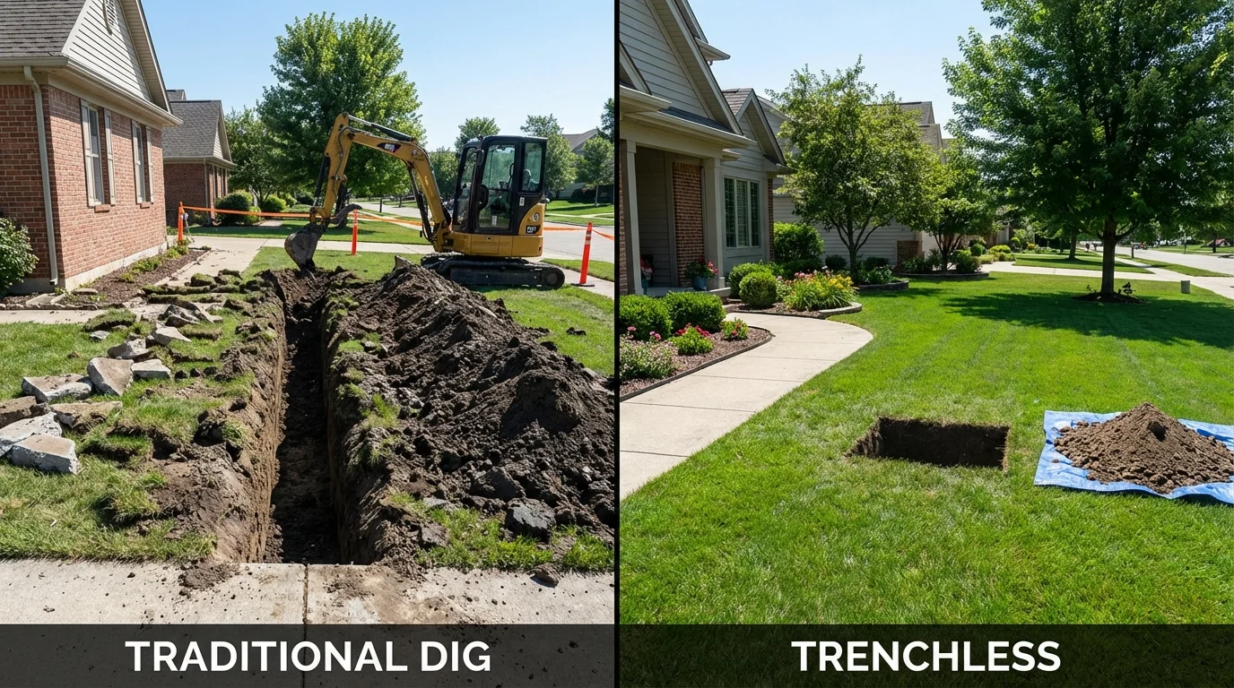 Trenchless sewer repair with minimal yard damage versus traditional excavation in Long Beach, MS